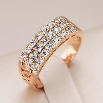 New Filled 14K Rose Gold Three Rows Micro-wax Inlay AAA+ Zircon Diamonds Hollow Trendy Rings - Fine Party Jewelry KIN